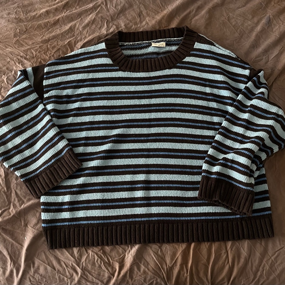 James Street Co Blake Sweater - Brown and Blue Striped